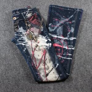 Vintage Y2K Crazy Age Jeans Paint Splatter Chain Wings Sz 24